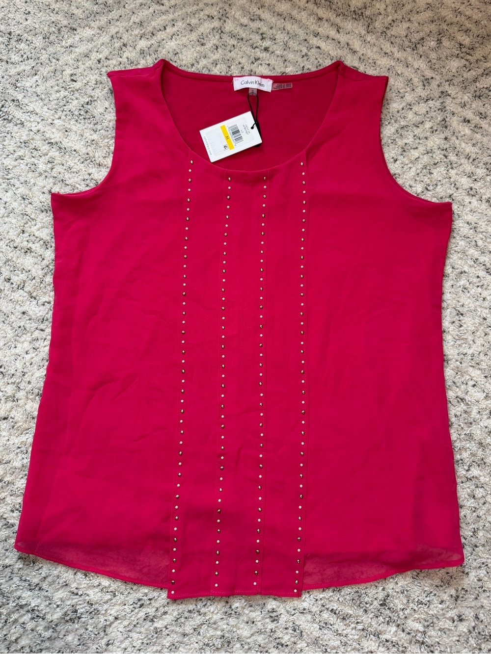 Calvin Klein Womens Pink Sleeveless Stud-Detail Shell Top size medium NWT